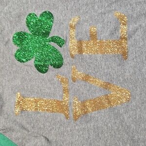 SP3 Jerzees Green Gray Women's Top with Clover "Love" Sz 3X Jersey Tee Glitter